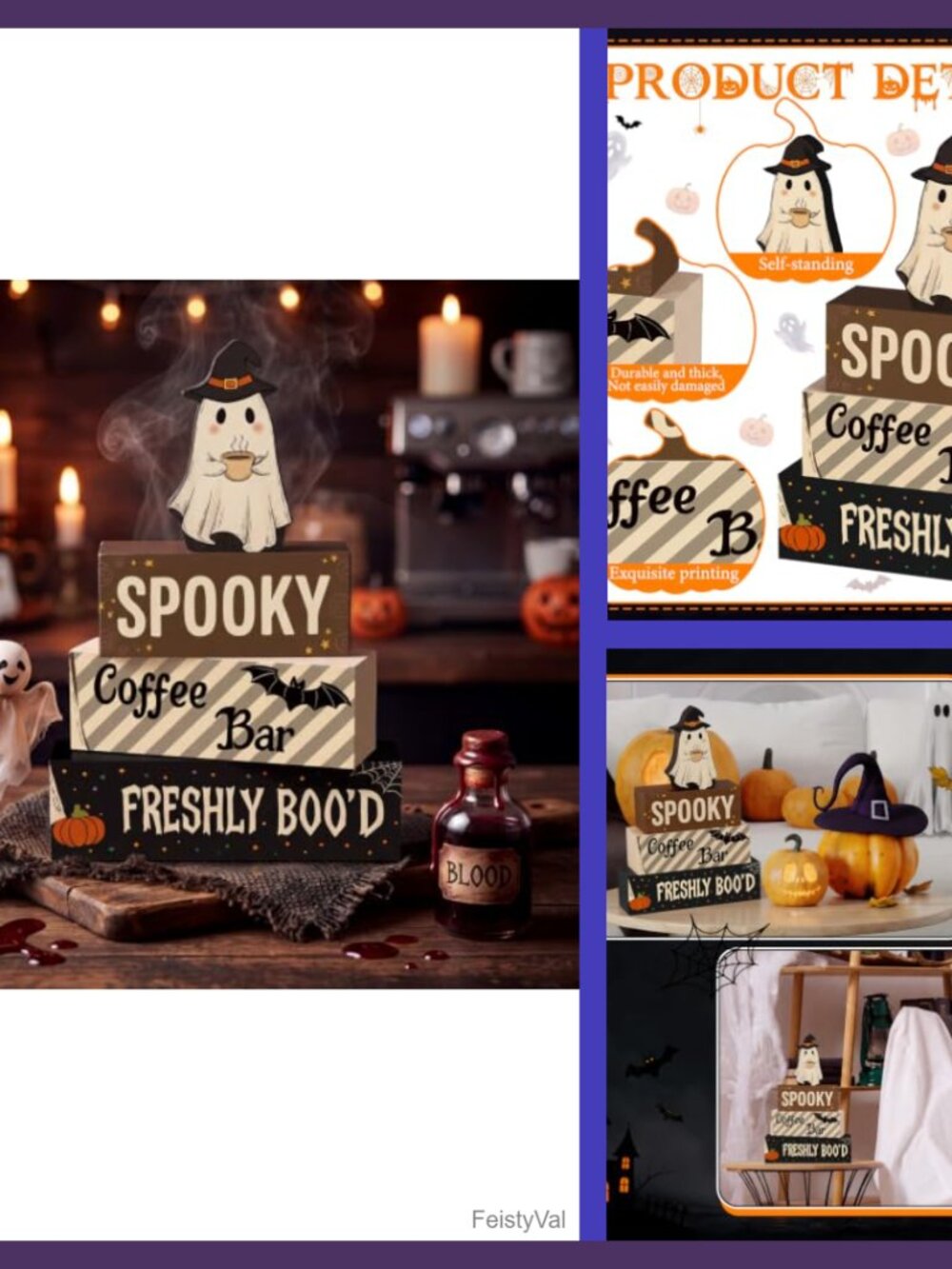 Wooden Halloween Coffee Ghost Sign Set Tiered Tray Decor Blocks